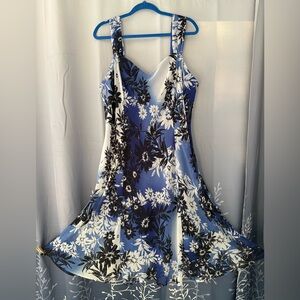 Blue, White, Black Floral Dress